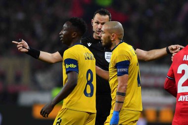 LEVERKUSEN, ALMANY - 13.04.23 Ivan Kruzliak. Maç UEFA Avrupa Ligi Bayer 04 Leverkusen, Bayarena 'da Royale Union Saint-Gilloise' e karşı.