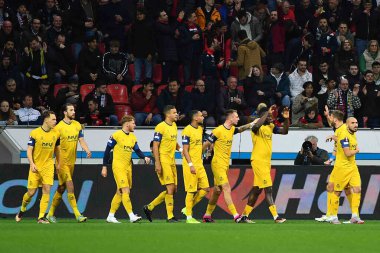 LEVERKUSEN, GERMANY - 13.04.23: Bayarena 'da UEFA Avrupa Ligi Bayer 04 Leverkusen-Royale Union Saint-Gilloise maçı