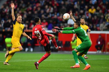 LEVERKUSEN, GERMANY - 13.04.23: Bayarena 'da UEFA Avrupa Ligi Bayer 04 Leverkusen-Royale Union Saint-Gilloise maçı