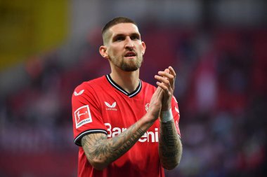 LEVERKUSEN, ALMANY - 23.04.23: Bundesliga maçı Bayer 04 Leverkusen, Bayarena 'da Red Bull Leipzig' e karşı.