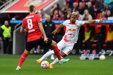 LEVERKUSEN, GERMANY - 23.04.23: Bundesliga maçı Bayer 04 Leverkusen, Bayarena 'da Red Bull Leipzig' e karşı