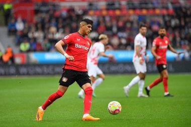 LEVERKUSEN, ALMANY - 23.04.23 Piero Hincapie. Bundesliga maçı Bayer 04 Leverkusen, Bayarena 'da Red Bull Leipzig' e karşı.