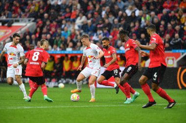 LEVERKUSEN, ALMANY - 23.04.23 Dani Olmo. Bundesliga maçı Bayer 04 Leverkusen, Bayarena 'da Red Bull Leipzig' e karşı.