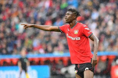 LEVERKUSEN, ALMANY - 23.04.23: Odilon Kossounou. Bundesliga maçı Bayer 04 Leverkusen, Bayarena 'da Red Bull Leipzig' e karşı.