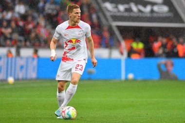 LEVERKUSEN, ALMANY - 23.04.23: Marcel Halstenberg. Bundesliga maçı Bayer 04 Leverkusen, Bayarena 'da Red Bull Leipzig' e karşı.