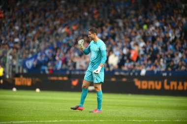 BOCHUM, ALMANY - 22 Nisan 2023: Koen Casteels. Bundesliga VfL Bochum 1848 'de Vonovia Ruhr Stadyumu' nda Wolfsburg 'a karşı oynanan futbol maçı.