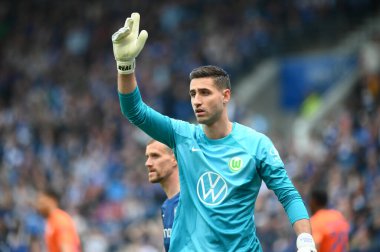 BOCHUM, ALMANY - 22 Nisan 2023: Koen Casteels. Bundesliga VfL Bochum 1848 'de Vonovia Ruhr Stadyumu' nda Wolfsburg 'a karşı oynanan futbol maçı.