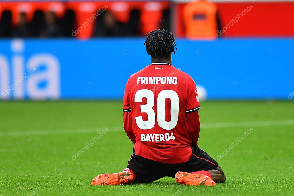 LEVERKUSEN, GERMANY - 23.04.23: Jeremie Frimpong. The Bundesliga match FC Bayer 04 Leverkusen vs Red Bull Leipzig at BayArena