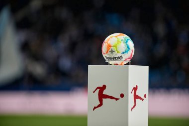 BOCHUM, ALMANY - 28 NİSAN 2023: top seçimi. Bundesliga VfL Bochum 1848 'de Vonovia Ruhr Stadyumu' nda Borussia Dortmund 'a karşı oynanan futbol maçı.