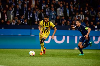 BOCHUM, ALMANY - 28 Nisan 2023: Jude Bellingham. Bundesliga VfL Bochum 1848 'de Vonovia Ruhr Stadyumu' nda Borussia Dortmund 'a karşı oynanan futbol maçı.