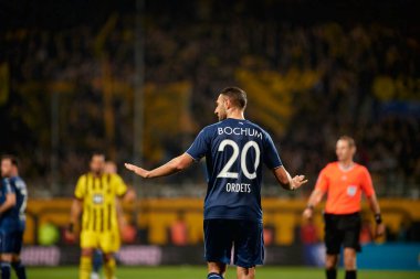 BOCHUM, ALMANY - 28 NİSAN 2023: Bundesliga VfL Bochum 1848 'de Vonovia Ruhr Stadyumu' nda Borussia Dortmund 'a karşı oynanan futbol maçı.