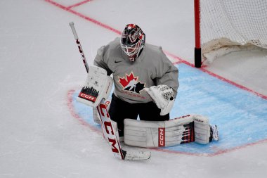 RIGA, LATVIA - 11 Mayıs 2022: LEVI Devon. Kanada antrenman takımı. IIHF 2023 Buz Hokeyi Dünya Şampiyonası