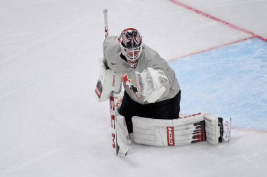 RIGA, LATVIA - 11 Mayıs 2022: LEVI Devon. Kanada antrenman takımı. IIHF 2023 Buz Hokeyi Dünya Şampiyonası