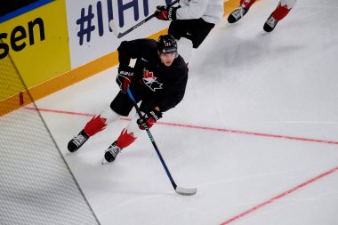 RIGA, LATVIA - 11 Mayıs 2022 Komşu Jake. Kanada antrenman takımı. IIHF 2023 Buz Hokeyi Dünya Şampiyonası