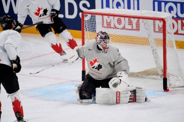 RIGA, LATVIA - 11 Mayıs 2022: LEVI Devon. Kanada antrenman takımı. IIHF 2023 Buz Hokeyi Dünya Şampiyonası