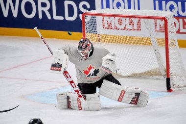 RIGA, LATVIA - 11 Mayıs 2022: LEVI Devon. Kanada antrenman takımı. IIHF 2023 Buz Hokeyi Dünya Şampiyonası