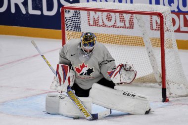 RIGA, LATVIA - 11 Mayıs 2022: HOFER Joel. Kanada antrenman takımı. IIHF 2023 Buz Hokeyi Dünya Şampiyonası