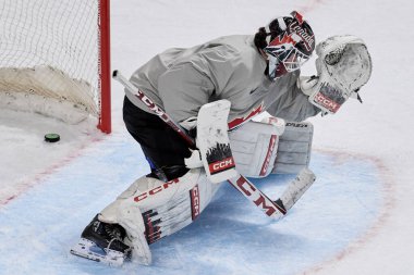 RIGA, LATVIA - 11 Mayıs 2022: LEVI Devon. Kanada antrenman takımı. IIHF 2023 Buz Hokeyi Dünya Şampiyonası