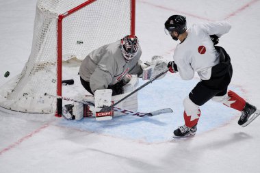 RIGA, LATVIA - 11 Mayıs 2022: LEVI Devon. Kanada antrenman takımı. IIHF 2023 Buz Hokeyi Dünya Şampiyonası