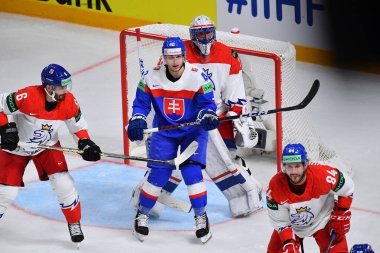 LATVIA, RIGA - 12.05.23: Slovakya Oyunu - Çek Cumhuriyeti. IIHF 2023 Buz Hokeyi Dünya Şampiyonası