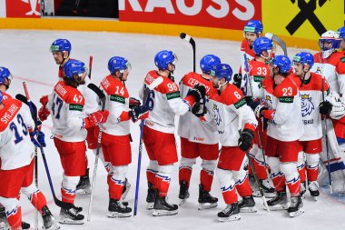 LATVIA, RIGA - 12.05.23: Slovakya Oyunu - Çek Cumhuriyeti. IIHF 2023 Buz Hokeyi Dünya Şampiyonası