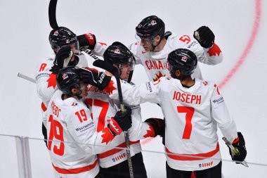 LATVIA, RIGA - 12.05.23: oyun Letonya - Kanada. IIHF 2023 Buz Hokeyi Dünya Şampiyonası
