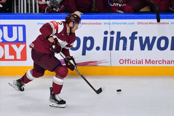 LATVIA, RIGA - 12.05.23 KUKSTE Karlis. Letonya-Kanada maçı. IIHF 2023 Buz Hokeyi Dünya Şampiyonası