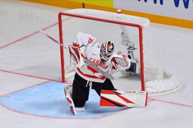LATVIA, RIGA - 12.05.23 MonTEMBEAULT Samuel. Letonya-Kanada maçı. IIHF 2023 Buz Hokeyi Dünya Şampiyonası