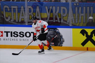 LATVIA, RIGA - 12.05.23 WEEGER Mackenzie. Letonya-Kanada maçı. IIHF 2023 Buz Hokeyi Dünya Şampiyonası