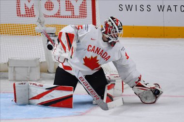 LATVIA, RIGA - 12.05.23 MonTEMBEAULT Samuel. Letonya-Kanada maçı. IIHF 2023 Buz Hokeyi Dünya Şampiyonası