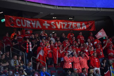 LATVIA, RIGA - 14.05.23: Norveç, İsviçre 'ye karşı. IIHF 2023 Buz Hokeyi Dünya Şampiyonası Arena Riga 'da