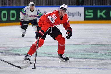 LATVIA, RIGA - 14.05.23 MIRANDA Marco. Norveç, İsviçre 'ye karşı. IIHF 2023 Buz Hokeyi Dünya Şampiyonası Arena Riga 'da
