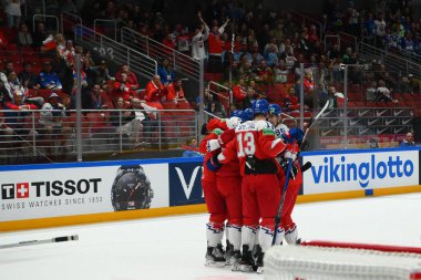 LATVIA, RIGA - 18.05.23: Çek Cumhuriyeti Slovenya 'ya karşı. IIHF 2023 Buz Hokeyi Dünya Şampiyonası Arena Riga 'da