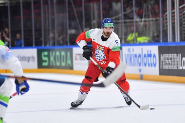 LATVIA, RIGA - 18.05.23 KEMPNY Michal. Çek Cumhuriyeti, Slovenya 'ya karşı. IIHF 2023 Buz Hokeyi Dünya Şampiyonası Arena Riga 'da