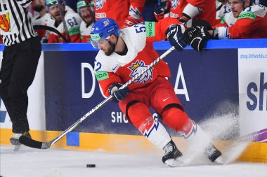 LATVIA, RIGA - 18.05.23 Uzay Michael. Çek Cumhuriyeti, Slovenya 'ya karşı. IIHF 2023 Buz Hokeyi Dünya Şampiyonası Arena Riga 'da