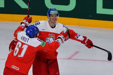 LATVIA, RIGA - 18.05.23 KUBALIK Dominik. Çek Cumhuriyeti, Slovenya 'ya karşı. IIHF 2023 Buz Hokeyi Dünya Şampiyonası Arena Riga 'da