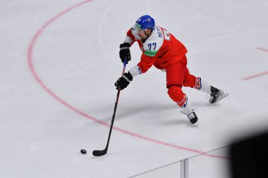 LATVIA, RIGA - 18.05.23: NEMECEK David. Çek Cumhuriyeti, Slovenya 'ya karşı. IIHF 2023 Buz Hokeyi Dünya Şampiyonası Arena Riga 'da