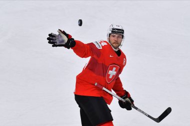 LATVIA, RIGA - 18.05.23: MARTI Christian. İsviçre, Slovakya 'ya karşı. IIHF 2023 Buz Hokeyi Dünya Şampiyonası Arena Riga 'da