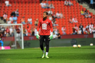 COLOGNE, ALMANY - 27 Mayıs 2023 Timo Horn. Bundesliga 1 'in futbol maçı. FC Koeln, FC Bayern Münih 'e karşı. Rhein Enerji Stadyumunda