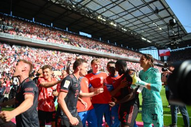 COLOGNE, Almanya - 27 Mayıs 2023: Bayern Şampiyonları. Bundesliga 1 'in futbol maçı. FC Koeln, FC Bayern Münih 'e karşı. Rhein Enerji Stadyumunda