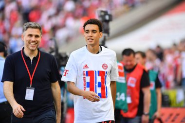 COLOGNE, ALMANY - 27 Mayıs 2023: Jamal Musiala. Bayern Şampiyonları. Bundesliga 1 'in futbol maçı. FC Koeln, FC Bayern Münih 'e karşı. Rhein Enerji Stadyumunda