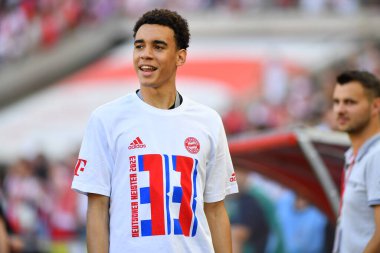 COLOGNE, ALMANY - 27 Mayıs 2023: Jamal Musiala. Bayern Şampiyonları. Bundesliga 1 'in futbol maçı. FC Koeln, FC Bayern Münih 'e karşı. Rhein Enerji Stadyumunda