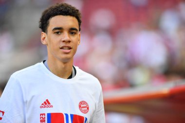 COLOGNE, ALMANY - 27 Mayıs 2023: Jamal Musiala. Bayern Şampiyonları. Bundesliga 1 'in futbol maçı. FC Koeln, FC Bayern Münih 'e karşı. Rhein Enerji Stadyumunda