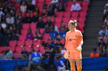 EINDHOVEN, NETHERLANDS - 3 Haziran 2023 Sandra Panos. UEFA Kadınlar Şampiyonlar Ligi FC Barcelona Femeni 'nin final maçı - Philips Arena' da VfL Wolfsburg Kadınlar