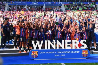 EINDHOVEN, NETHERLANDS - 3 Haziran 2023: UEFA Kadınlar Şampiyonlar Ligi FC Barcelona Femeni - Philips Arena 'da VfL Wolfsburg Kadınlar