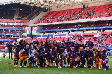 EINDHOVEN, NETHERLANDS - 3 June, 2023: The final football match of UEFA Women's Champions League FC Barcelona Femeni - VfL Wolfsburg Women at Philips Arena clipart