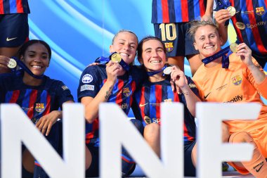 EINDHOVEN, NETHERLANDS - 3 Haziran 2023: UEFA Kadınlar Şampiyonlar Ligi FC Barcelona Femeni - Philips Arena 'da VfL Wolfsburg Kadınlar