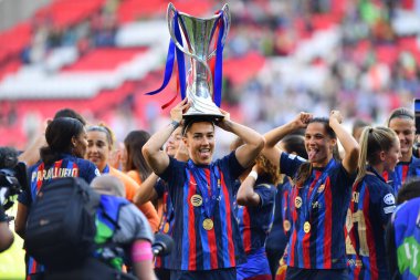 EINDHOVEN, NETHERLANDS - 3 Haziran 2023: UEFA Kadınlar Şampiyonlar Ligi FC Barcelona Femeni 'nin final maçı - Philips Arena' da VfL Wolfsburg Kadınlar