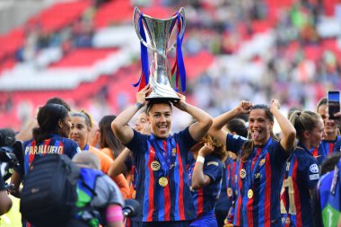 EINDHOVEN, NETHERLANDS - 3 Haziran 2023: UEFA Kadınlar Şampiyonlar Ligi FC Barcelona Femeni 'nin final maçı - Philips Arena' da VfL Wolfsburg Kadınlar