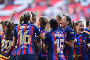 EINDHOVEN, NETHERLANDS - 3 Haziran 2023: UEFA Kadınlar Şampiyonlar Ligi FC Barcelona Femeni - Philips Arena 'da VfL Wolfsburg Kadınlar